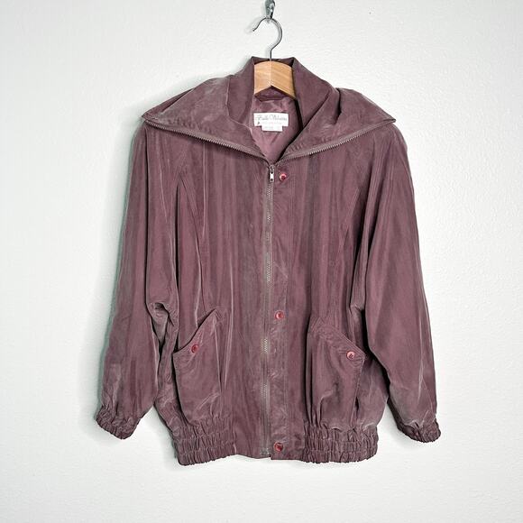 Vintage‎ Balla Valentina 100% Silk Dusty Purple Bomber Jacket women’s size M/L - Picture 2 of 12